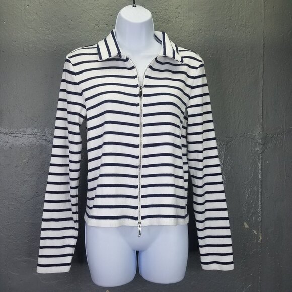 Madewell Grill Sweater Women's L Ribbed Zip-Front Long Sleeve Nautical Stripe - Picture 2 of 16